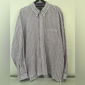 Paul Fredrick Button Down Long Sleeve Shirt 100% Linen Striped Purple White XL